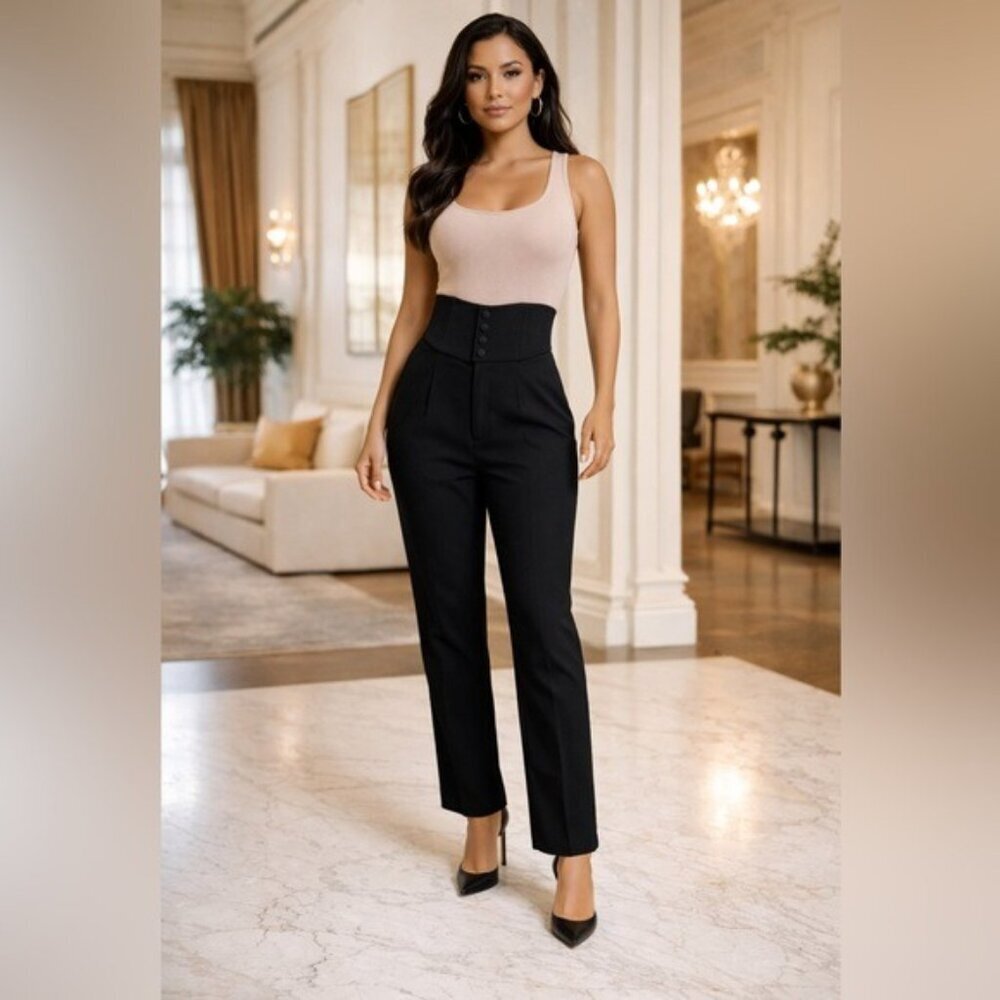 Bardot Black Corset High Waist Pants XS Tailored Straight Leg Chic Minimalist
